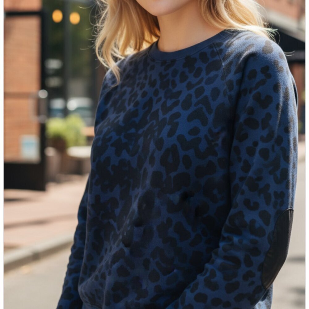 Sandro Sweatshirt Elbow Patch Leopard Animal Print Size 3 US Large Pullover Crew